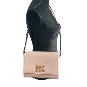 Michael Kors Powder Blush Medium Flap Messenger Leather Bag with Gold Logo